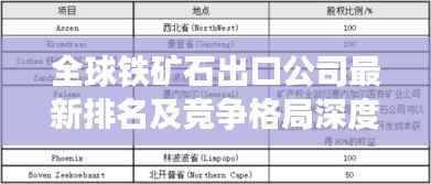 全球铁矿石出口公司最新排名及竞争格局深度解析