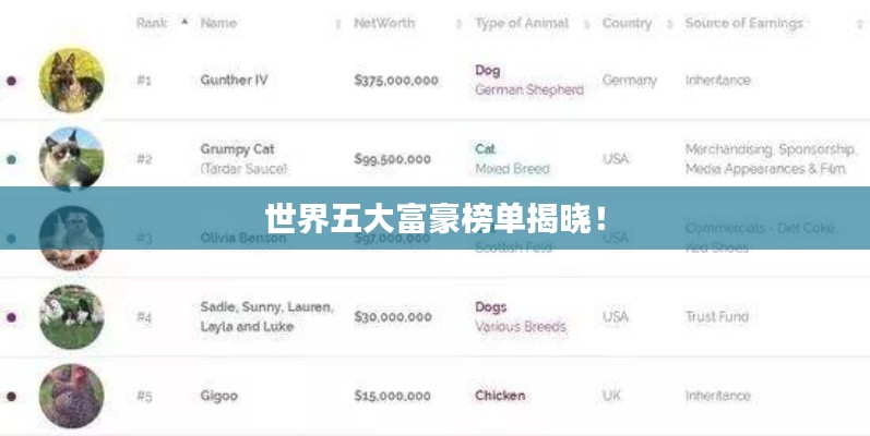 世界五大富豪榜单揭晓!